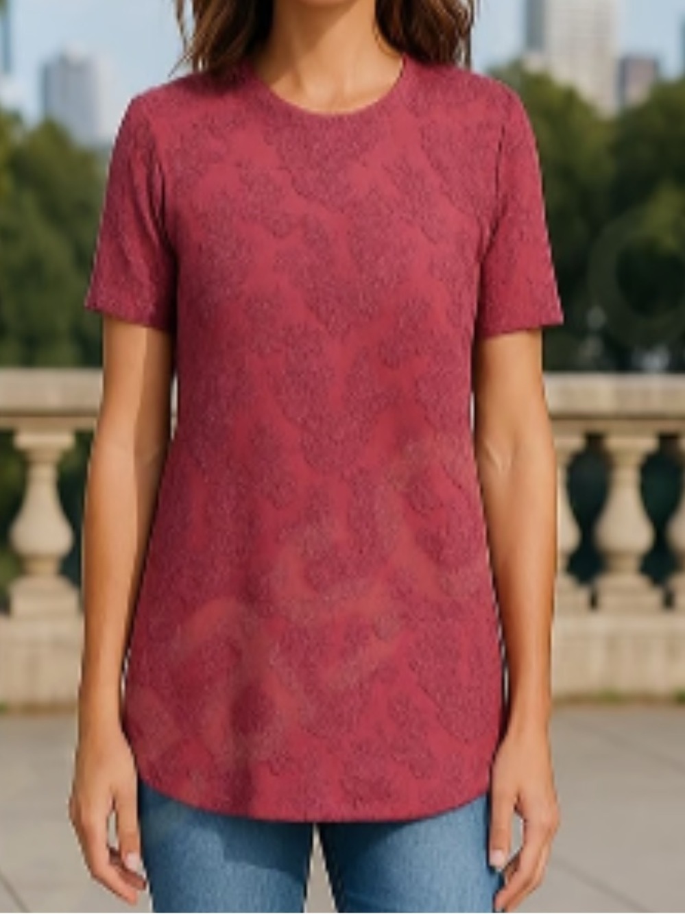Aritzia Wilfred Tarascon Burgundy Appliqué Floral Semi Sheer Lace Blouse Medium